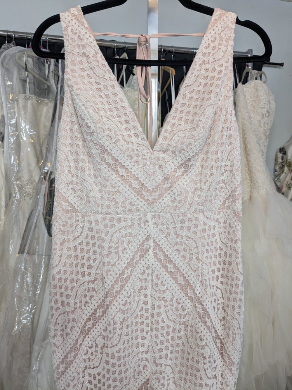 NWT Blush Ivory Lace Boho Mermaid Wedding Dress L - Picture 8 of 11